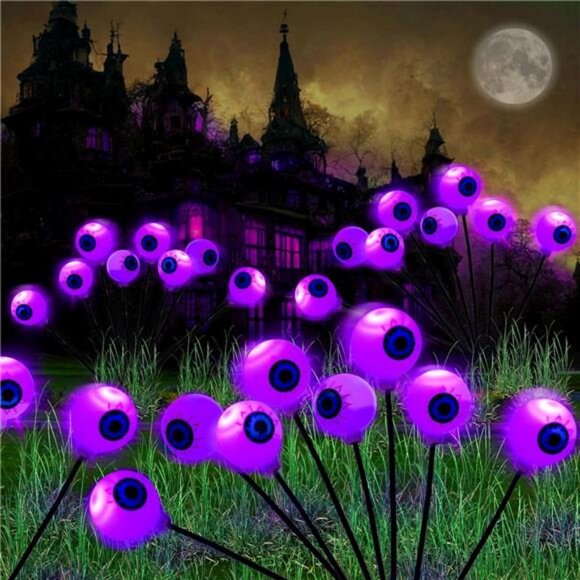 Halloween Lights - 4 Pack 32LED Solar Halloween Scary Eyeball Pathway Lights - Picture 1 of 8